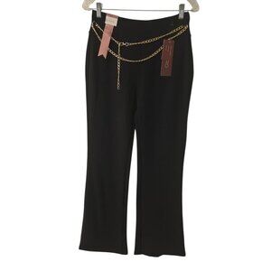 Indero Scuba Pants Dress Pants Chain Belt Stretch Wide Ankle Black L/XL NEW NWT